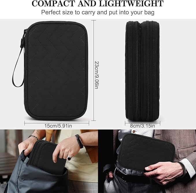 FYY Electronic Organizer, Travel Tech Pouch Bag, Large, Black Quilted