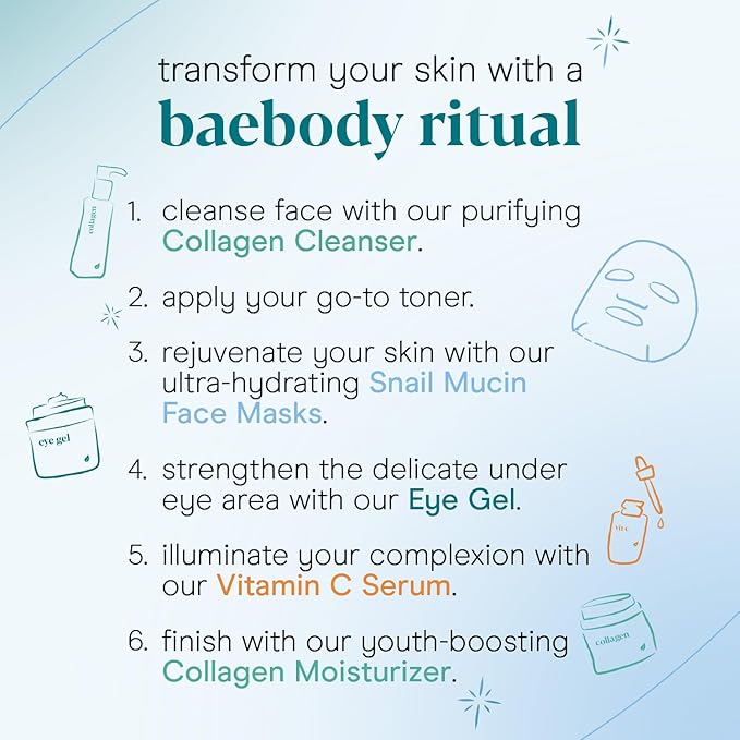 Baebody Snail Mucin Mask (6 pcs) - Hydrating Face Mask Sheet