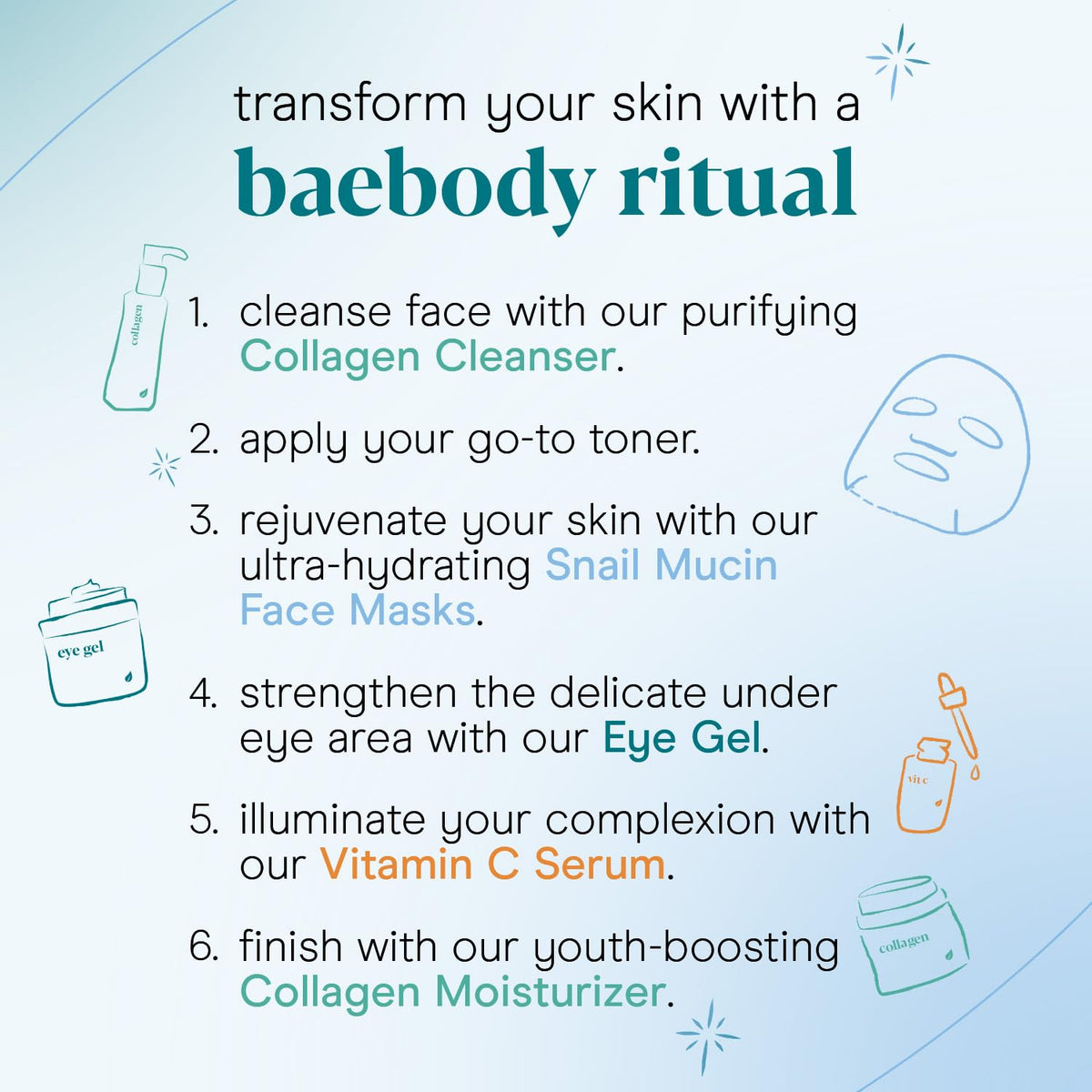 Baebody Snail Mucin Mask (6 pcs) - Hydrating Face Mask Sheet