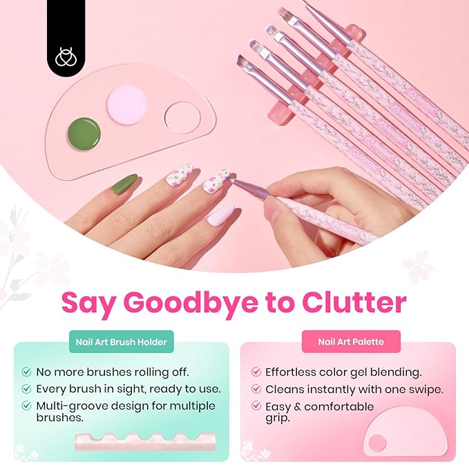 Beetles Gel Polish Nail Art Brushes Set 6 Pcs Nail Brush and 8 ml Pink