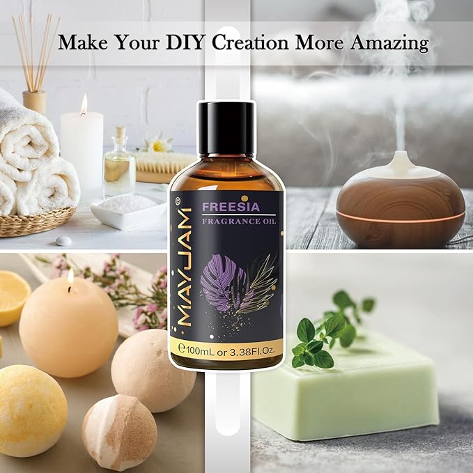 MAYJAM 100ML/3.38FL.OZ Freesia Fragrance Oils with Glass Dropper, Essential Oils for Diffusers for Home, Long Lasting Scented Oils for Diffusers Soap Candle Making