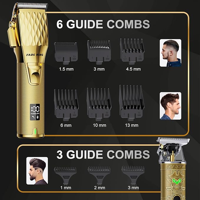 FADEKING® Professional Hair Clippers for Men – Cordless Barber Clippers & Beard Trimmer for Men, Fade Clipper and Trimmer Set for Home & Barber Use, Complete Men's Grooming Kit - Gifts for Men