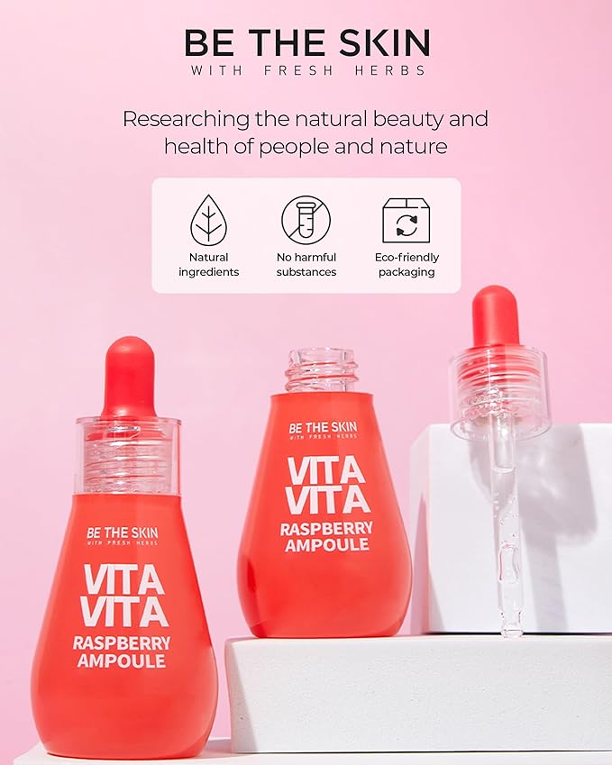 BE THE SKIN Vitavita Raspberry Serum - Anthocyanin + Vitamin BBCC & Niacinamide, 11 Peptides & 5-Type Hyaluronic Acid, Helps Visibly Glow & Even Skin Tone | Korean Ampoule 1.01 fl oz