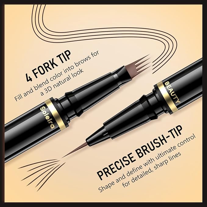 Eyebrow Pen, Soleira Waterproof Eyebrow Pencil with 4 Tip Microblading Eyebrow Pen and Dual-ended Eyebrow Brush, for Natural-Looking Brows, Long-Lasting, DNSO Dark Brown