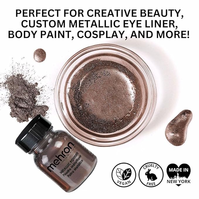 Mehron Makeup Metallic Powder | Metallic Chrome Powder Pigment for Face & Body Paint, Eyeshadow, and Eyeliner.75 oz (21 g) (Bronze)