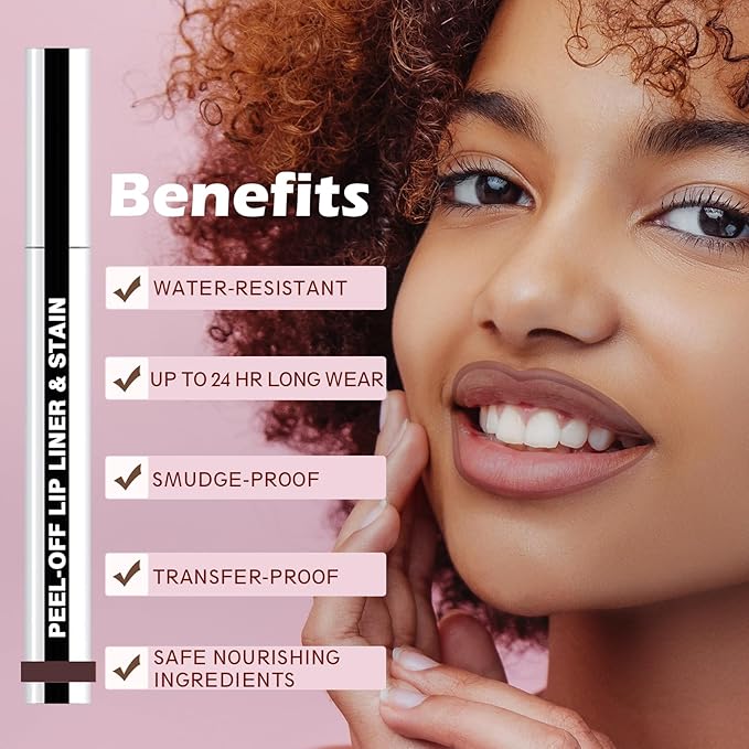 QCMME Lip Liner Stain Peel Off with Tweezer, Long Lasting Matte Lip Tattoo, Highly Pigmented Color Lip Tint Makeup, Waterproof, Transfer-proof Lipstain for Women, for All Skin Types