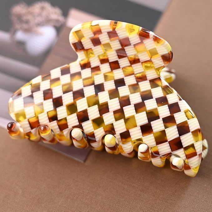 Prettyou Handmade Celluloid Acetate French Design Barrettes Tortoise Shell Claws Hair Claw Luxury Fashion Accessories Hair Clip for Women (check)