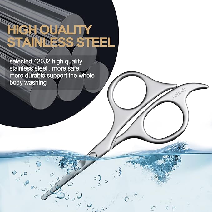 Lobodt 4.7-inch small nose hair scissors, round head, for trimming facial hair, ear hair, eyebrows, eyelashes, bathroom, suitable for both men and women, personal care and beauty (matte silver)