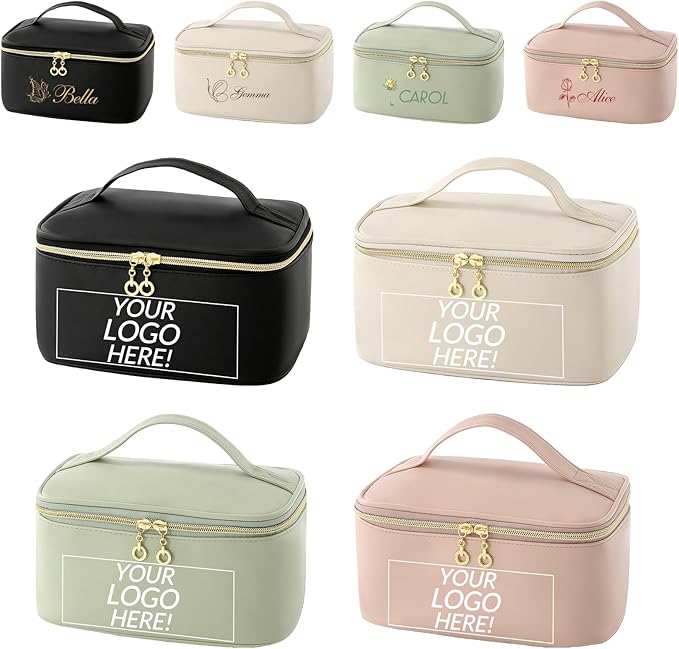 Zomfiouy Custom Makeup Bag for Women Leather Personalized Cosmetic Bag