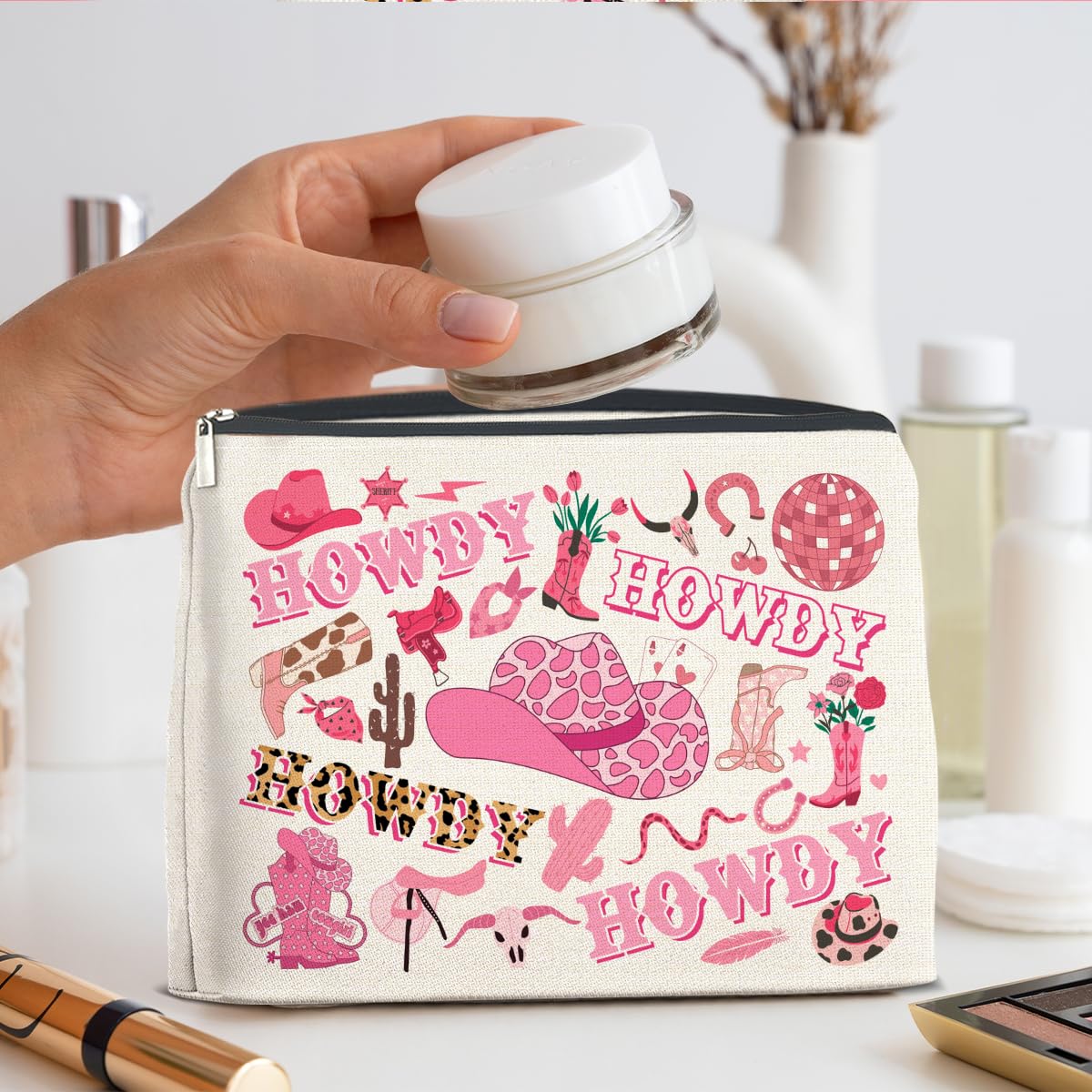 UPNEGE Cowgirls Gifts Western Howdy Makeup Bag for Teens Women