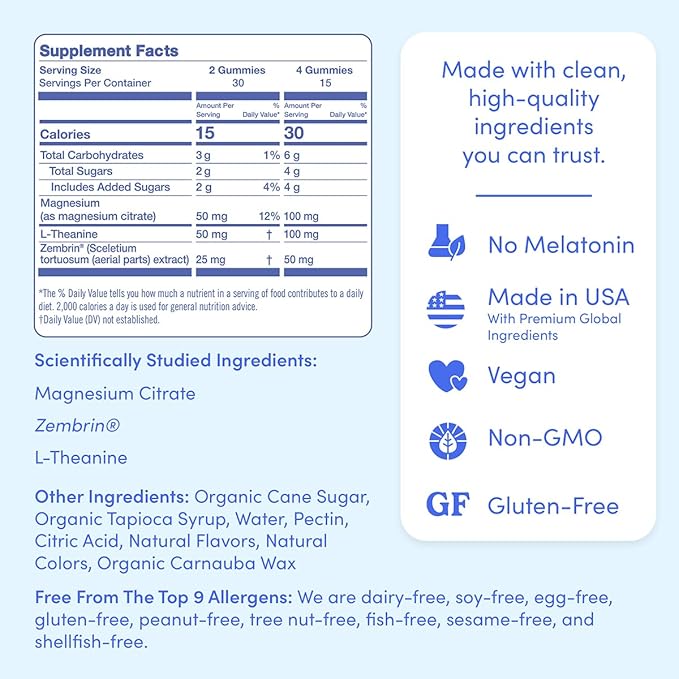 FIRST DAY Magnesium Gummies for Women, L-Theanine, Melatonin-Free, 60ct