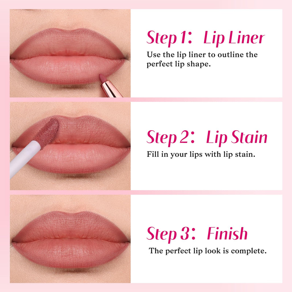 bayfree 2-IN-1 Lip Liner and Lip Stain, High Pigmented Long Lasting Velvet