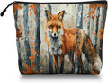 Scribesense Cosmetic Bags Travel Makeup Toilet Case Waterproof Pouch for Women Girls 6.7X9.45inches - Red Fox Gazing Intently in An Autumn Wilderness