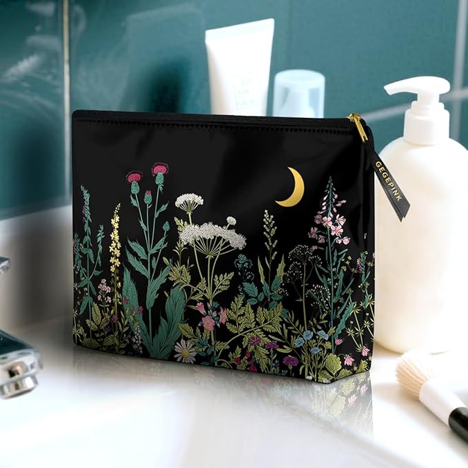 GEGEPINK Cute Makeup Bag for Purse Waterproof Cosmetic Bags for Women Funny Smooth Zipper Travel Toiletry Pouch 10X8 Inches-Wildflowers Makeup pouch