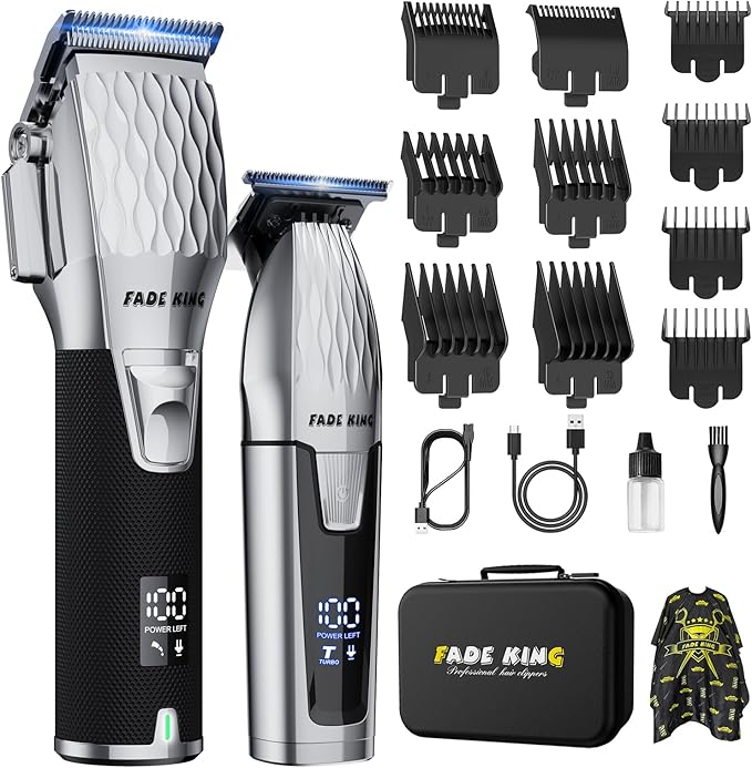 FADEKING® Professional Hair Clipper and Beard Trimmer Kit for Men, Cordless Hair Cutting & Grooming Set with Zero Gap T-Blade Trimmer, Barber Hair Trimmer for Home Use, Mens Grooming Gift for Men
