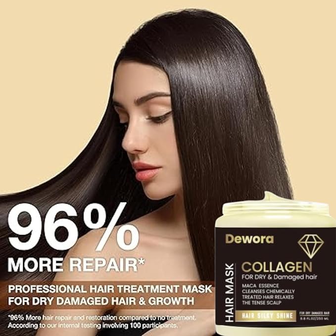 Dewora Keratin Collagen Hair Mask for Dry & Damaged Hair, Deep Conditioning Repair Treatment with Maca Root, Frizz Control & Shine, For All Hair Types, 8.8 fl oz