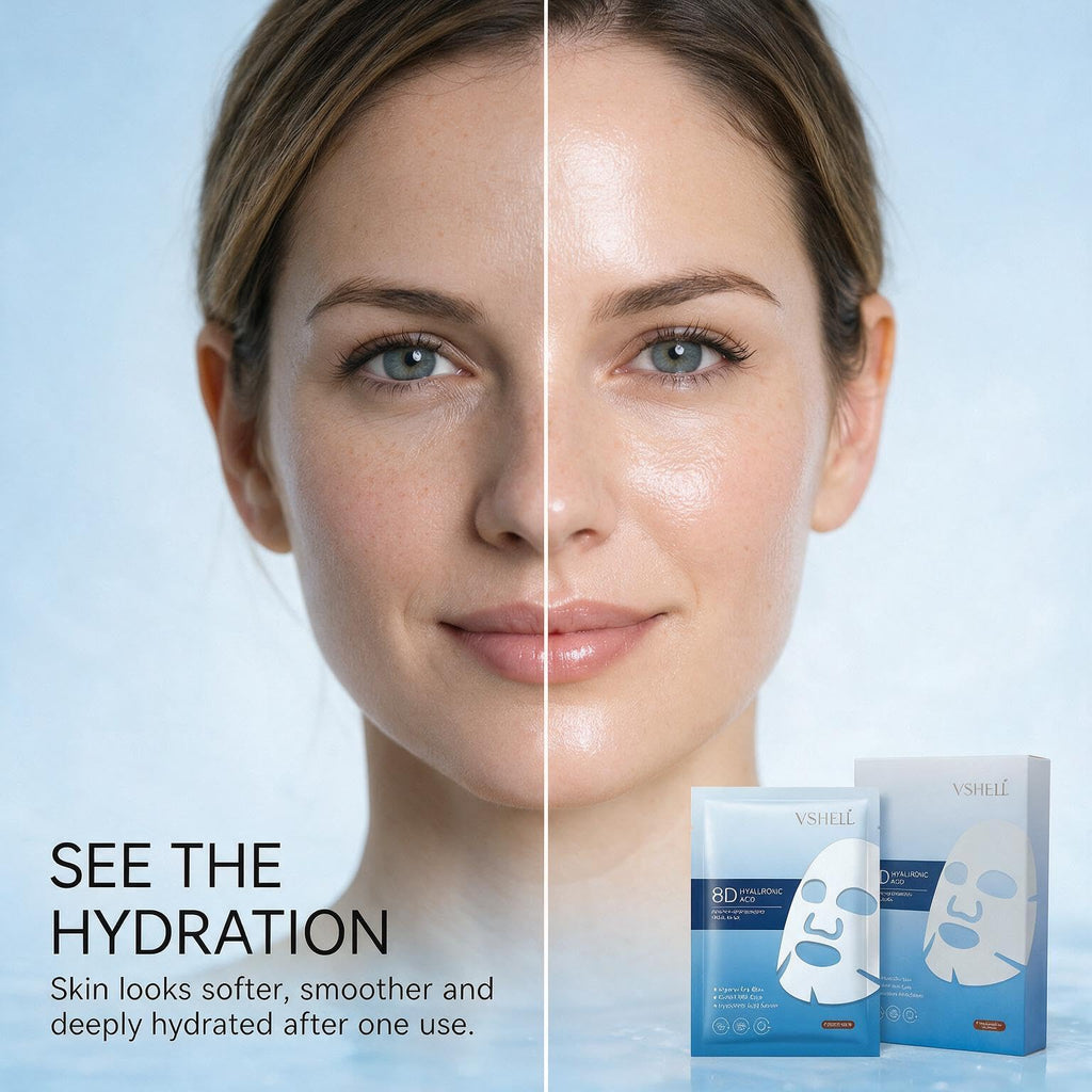 VSHELL Hyaluronic Acid Face Sheet Mask – Hydrating & Plumping Facial Mask for Dry Skin – Deep Moisturizing Skincare for Radiant Glass Skin Glow – Daily Use – 10 Pack