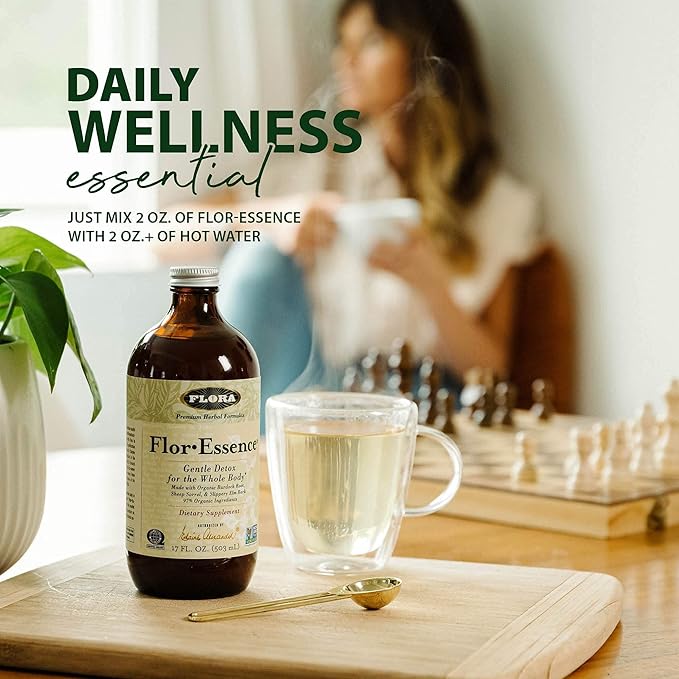 Flora - Flor-Essence - Gentle Detox Tea for a Full-Body Cleanse - Contains Organic Slippery Elm Bark, Rhubarb, Burdock Root & More - Vegan, Non-GMO & Gluten-Free - 32 fl. oz.