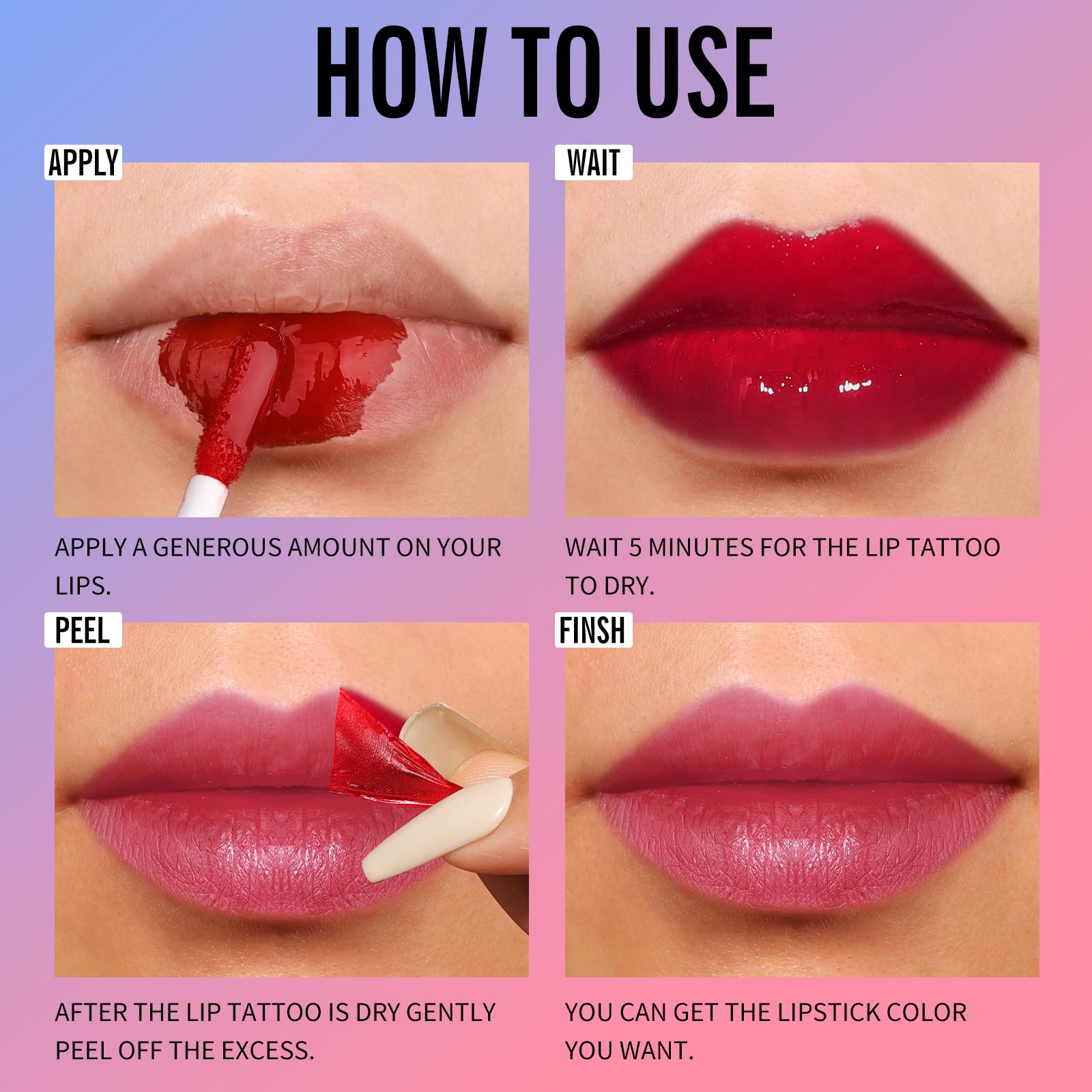 KIMUSE Tattoo Peel & Reveal Lip Stain, Waterproof Long Lasting Peel Off Lip Liner Tattoo, Non Stick Color Peel Off Mask Lip Gloss Makeup, Vegan, Cruelty Free