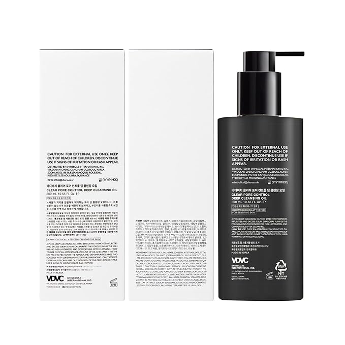 VIDIVICI Clear Pore Control Cleansing Oil 10.14 fl.oz | Makeup remover with blackhead care, Korean facial cleanser for oily skin, Sebum control with Bamboo Charcoal Powder, Korean skin care