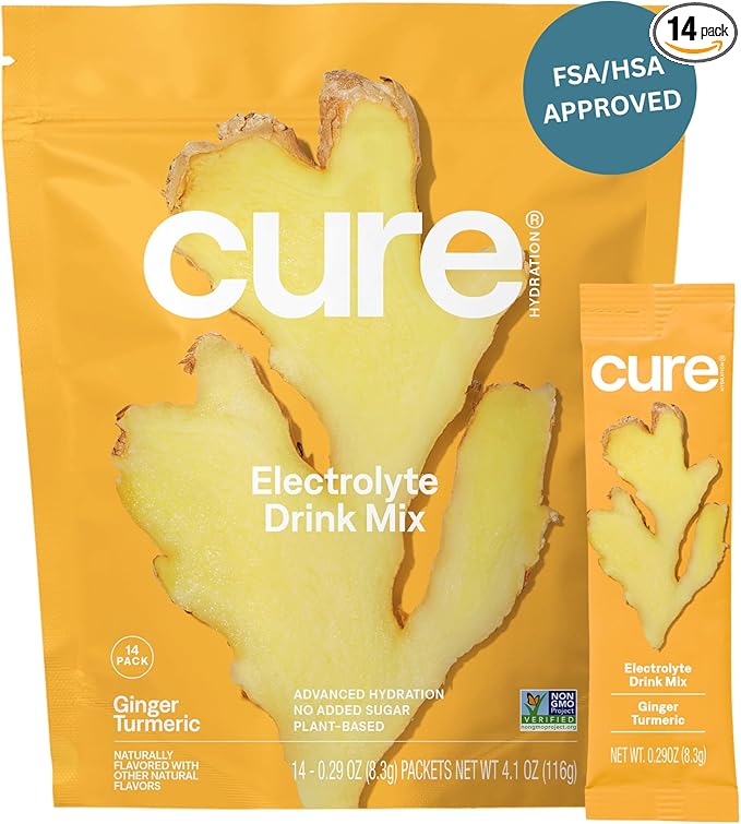 Cure Hydration - Electrolyte Drink Powder Ginger Turmeric 14 Packets