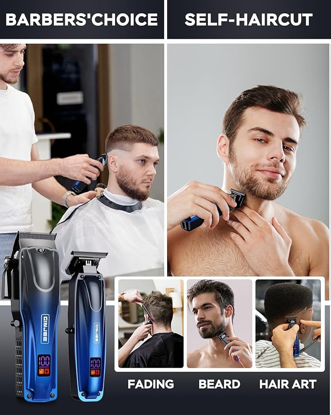 GinJee Professional Hair Clippers for Men Cordless & Corded - Rechargeable Barber Clipper & Trimmer Set with Fade Lever for Home Haircuts, Grooming Kit with Guide Combs, with Travel Case