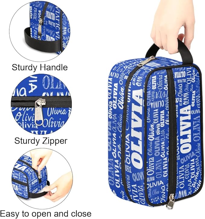 KFNHN Personalized Name Makeup Bag, Custom Women Cosmetic Bag Royal Blue