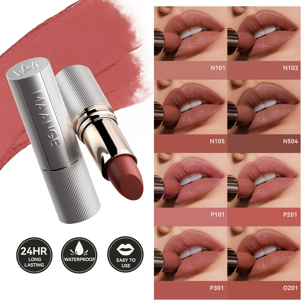 MAANGE Lipstick, Matte Lipstick Long Lasting Transfer-Proof Waterproof & Hydrating Lip Makeup, Full Coverage for a Nourishing Pout,1 Count-N101