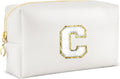 URSKYTOUS Gifts for Girls Initial Makeup Bag Personalized Cosmetic Bag with Zipper Cute Travel Toiletry Bags Waterproof PU Preppy Makeup Pouch Birthday Gift for Teen Girls Women(White C)