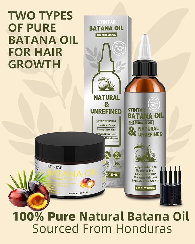 Ktintar 100% Natural Raw Batana Oil for Hair Growth, Dr Sebi Hair Growth Oil From Honduras, Thicker & Stronger Hair, Prevents Hair Loss, Eliminates Split Ends 4.23 Fl Oz (Pack of 2)