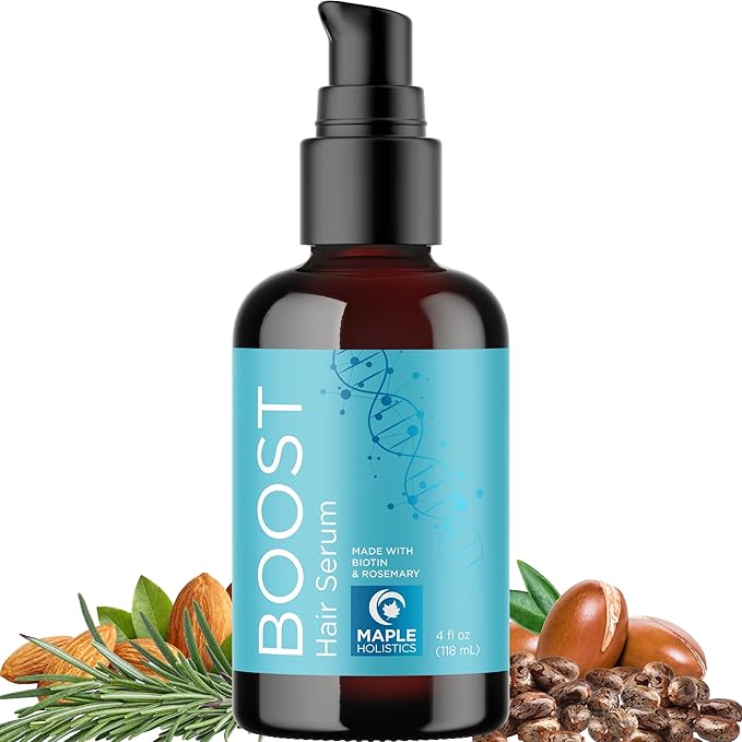 Volumizing Biotin Hair Serum for Men & Women - Caffeine Serum for Hair and Scalp Care with Peppermint Black Castor & Rosemary Oil for Enhanced Volume Shine & Hydration - Vegan & Cruelty Free (4 Fl Oz)