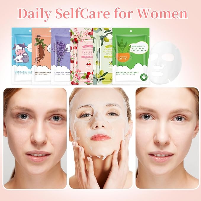 GUOYAOLIFU 24 Pack Sheet Face Masks Skincare for Women,Hydrating Face Masks Suitable for Dry Sensitive Skin,Bulk Facial Mask Gifts Set for Skin Care,Home Skincare Spa for All Skin Types