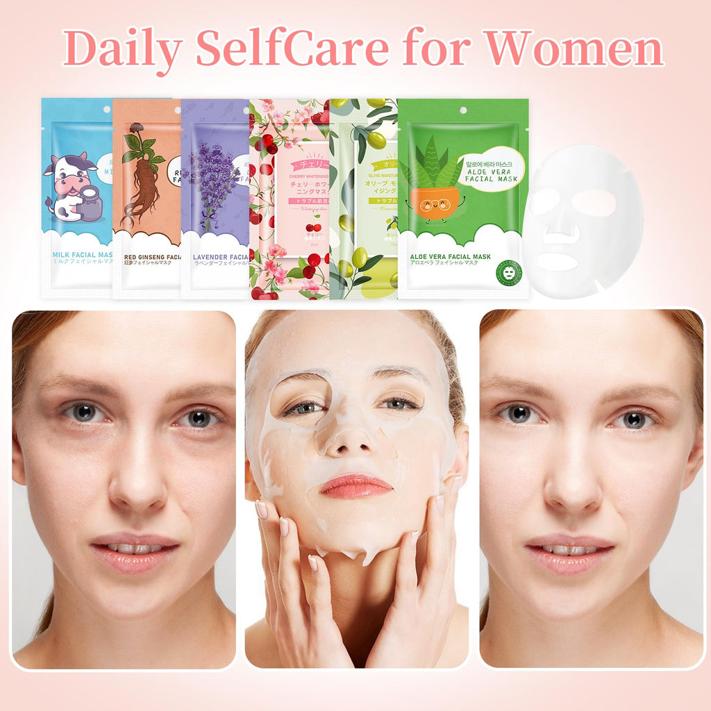 GUOYAOLIFU 24 Pack Sheet Face Masks Skincare for Women,Hydrating Face Masks Suitable for Dry Sensitive Skin,Bulk Facial Mask Gifts Set for Skin Care,Home Skincare Spa for All Skin Types