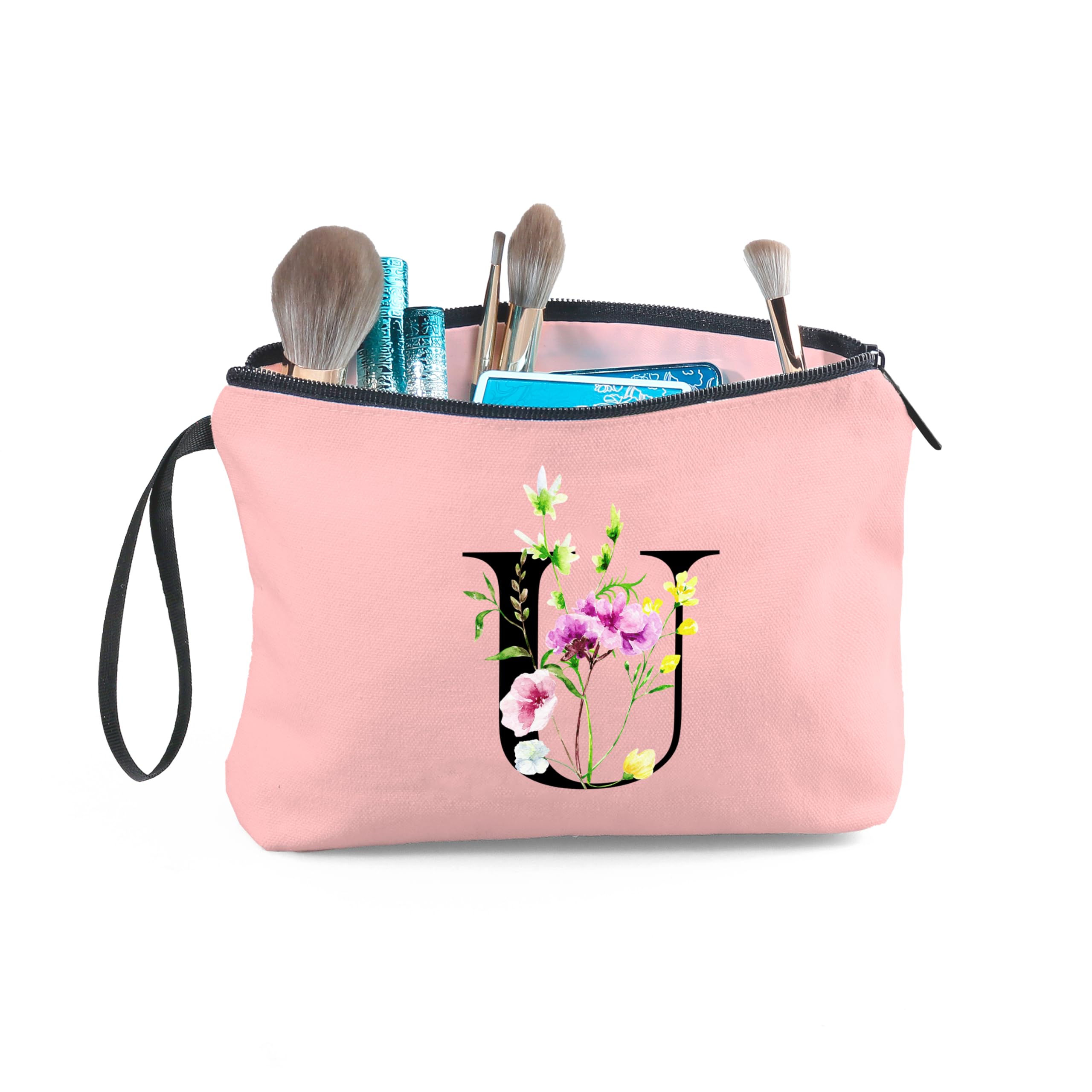 Birthday Thank You Appreciation Monogrammed Gifts for Mom Aunt Teacher Sister Friend Coworkers Bride Bridesmaid Makeup Cosmetic Bag with Mirror Mothers Day Christmas Graduation U