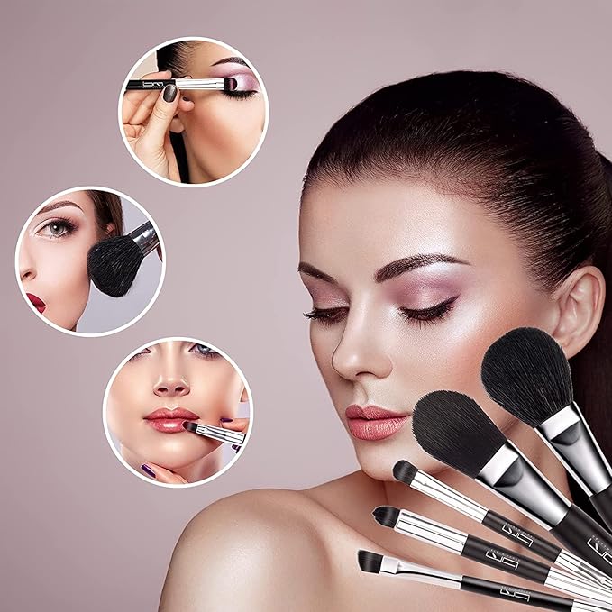 Brush Master Mini Travel Makeup Brushes Set, 5Pcs Double Ended Portable Cosmetic Brushes Kit with Storage Pouch for Foundation Eyeshadow Blush Lip Eyebrow, Black