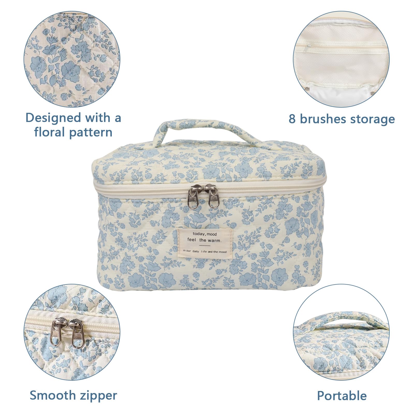 Gosect Large Makeup Bag, Cute Cosmetic Bag for Women Girls, Floral Coquette Aesthetic Toiletry Bag, Travel Make Up Organizer Bag (BDLH)