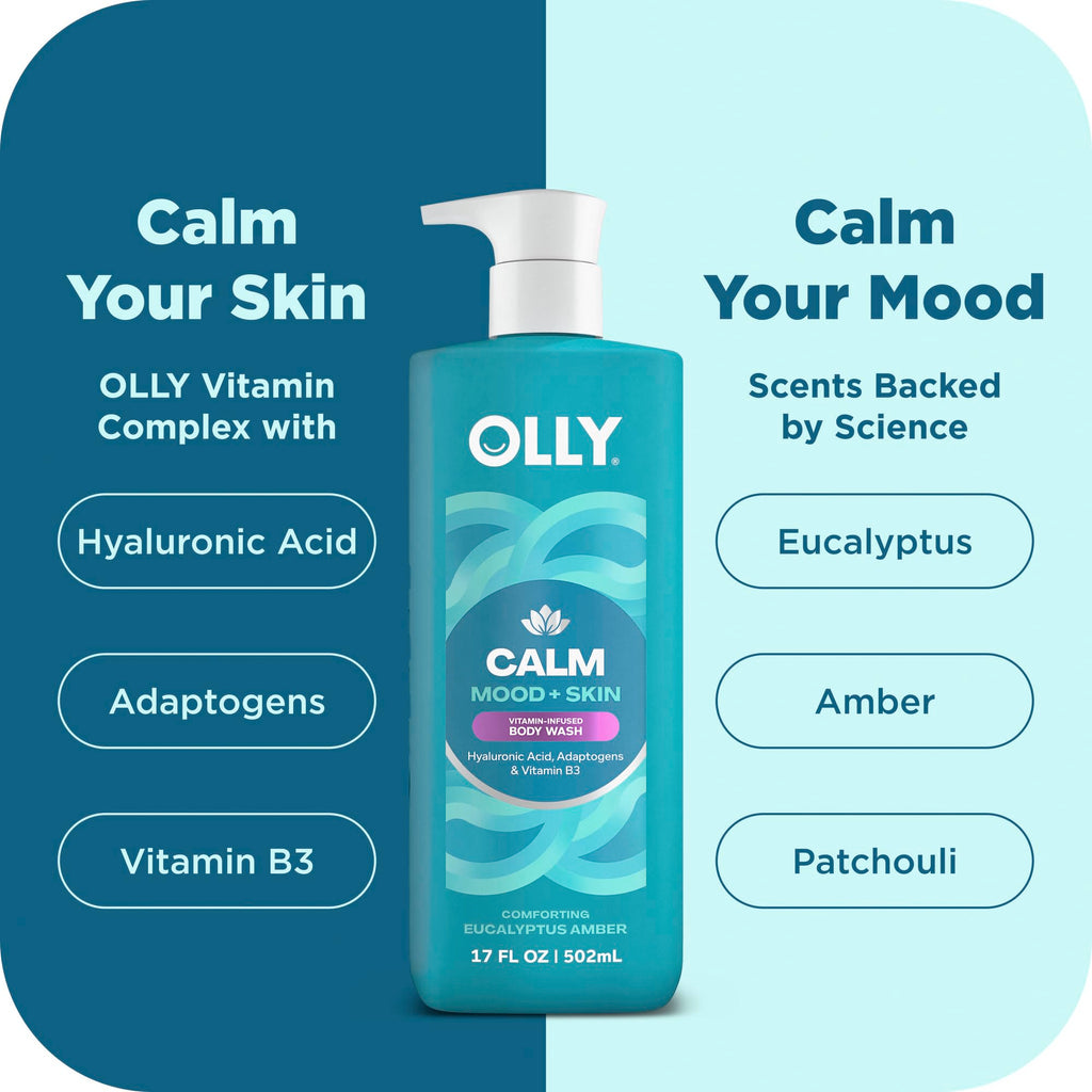 OLLY Calm Body Wash Eucalyptus Amber 17oz with Hyaluronic Acid