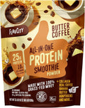 FlavCity All in One Protein Shake Powder, Butter Coffee - 55mg Caffeine + Collagen Peptides, Reishi & Cordyceps - Focus, Skin, Hair & Joint Support - 100% Grass Fed Whey, 20 Servings
