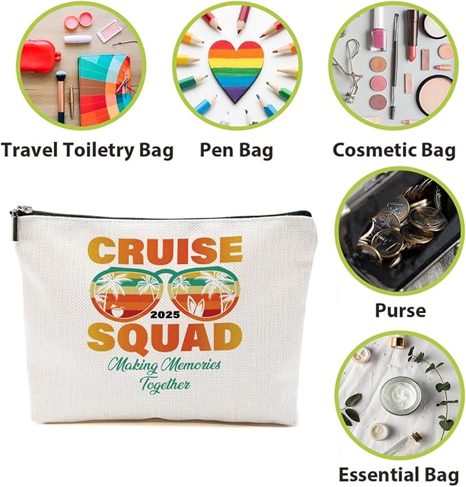 Cruise Vacation 2025 Cosmetic Bag Girls Trip Gifts Favors, Friends Family Memories Cruise Gifts Makeup Bag, Beach Gifts Weekend Bag, Friendship Gifts for Women Girls, Summer Cruise Beach Survival Kit