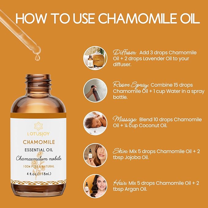 LOTUSJOY Chamomile Essential Oil for Skin Body Hair Diffuser, 4 Oz