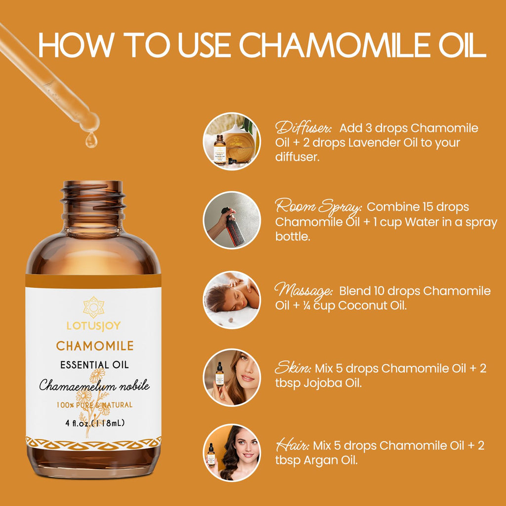 LOTUSJOY Chamomile Essential Oil for Skin Body Hair Diffuser, 4 Oz