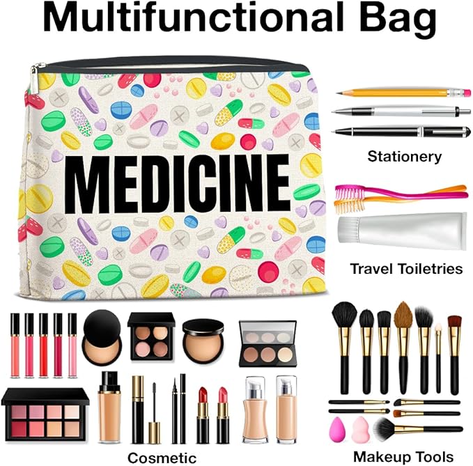UPNEGE Medicine Cosmetic Bag Gifts for Women Friends Doctor Nurse Healthcare Professionals Colorful Medical Makeup Bag Zipper Pouch