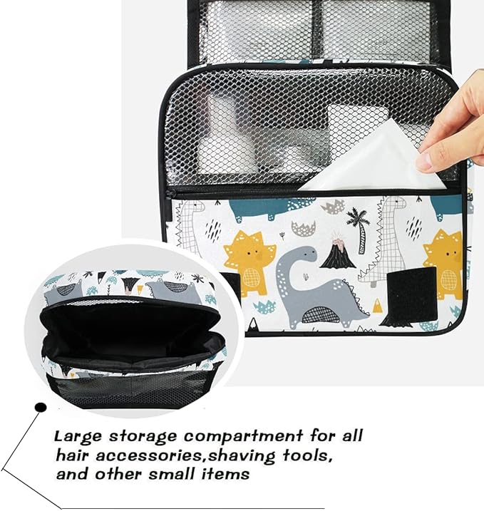 senya Hanging Travel Toiletry Bag Kit Makeup Case Cosmetics Organizer for Men Women (Kids Cartoon Dinosaurs)