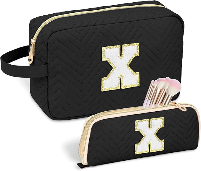 Sernaxi Personalized Initial Makeup Bag Waterproof Leather Cosmetic Bag Travel Toiletry Bag, Valentine’s Day Gift Makeup Organizer Case & Makeup Pouch for Women Teen Girls Mom Girlfriend Wife