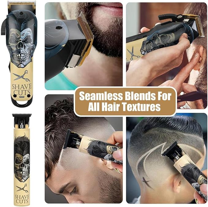 Professional Hair Clippers for Men, Professional Barber Clippers and Trimmer Set, Cordless Skull Hair Clipper Grooming Kit Gift for Men Women Kids -dark golden