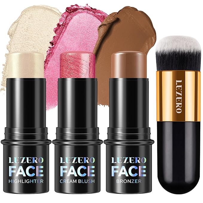 3Pcs Contour Stick Makeup Kit,Shades with Highlighter Blush Bronzer, LIGHT