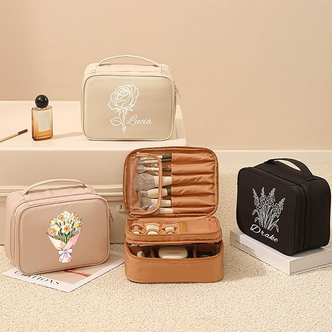 Custom Makeup Bag For Women,Personalized Cosmetic Bag Travel Toiletry Bag,Portable Cosmetic Bag with Elastic Straps Adjustable Dividers Valentine's Wedding Birthday Gifts for Friend Bridesmaid