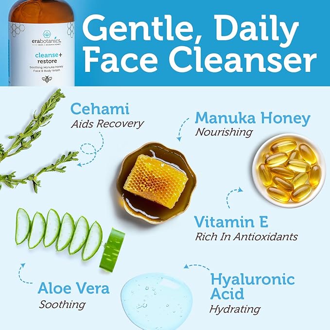 Era Organics Manuka Honey Face Wash - Gentle Cleanser for Sensitive Skin