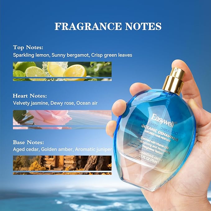 EASYWELL Hair Perfume for Women, Christmas Gift Birthday Gifts for Mom and girls, Leave In Conditioner Spray with Vitamin B5, Hair Care Fragrance, Hair Oil Mist, Oceanic Osmanthus, 2.5 fl oz