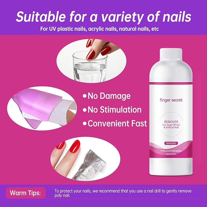 Remover for Soak Off Gel & Acticial Nail Gel Polish Remover Kit Nail Glue Remover Quickly & Easily Soak Off Remove Dip Powder Artificial Nails,Glitter Polish,Builder Gels,poly Gel Acrylic Powder